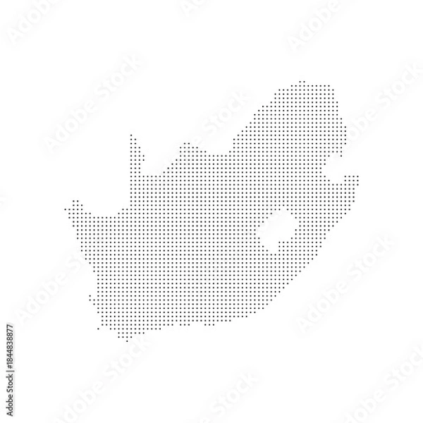 Fototapeta dotted halftone black silhouette of south africa map isolated. south africa country map for travel and presentation. south africa halftones map vector illustration.  world maps circle. global map.