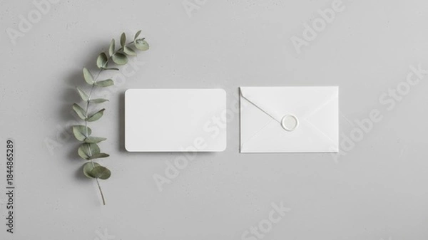 Fototapeta Minimalist Wedding Invitation Card with Envelope and Leaf