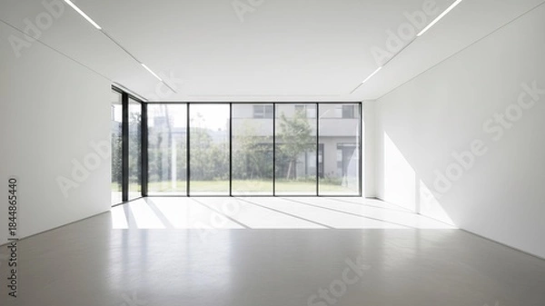 Fototapeta Empty Modern Room Interior with Large Windows