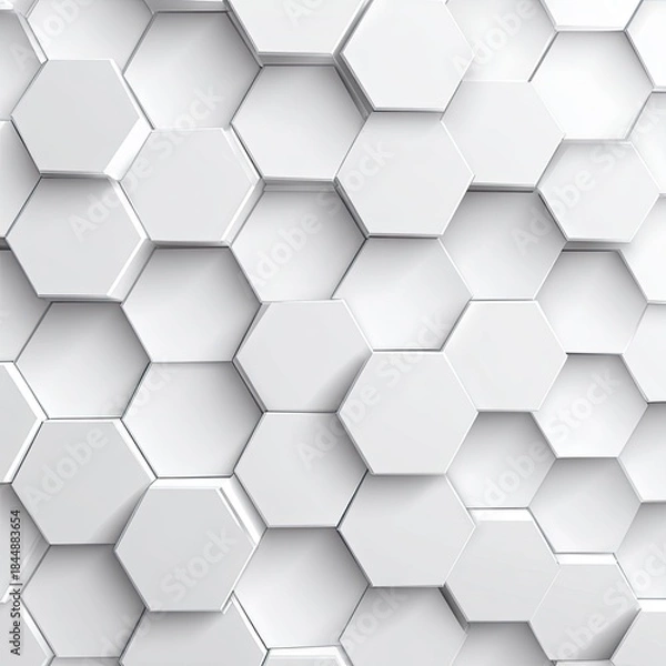 Obraz White hexagonal tiles in a geometric pattern with subtle shadows creating depth