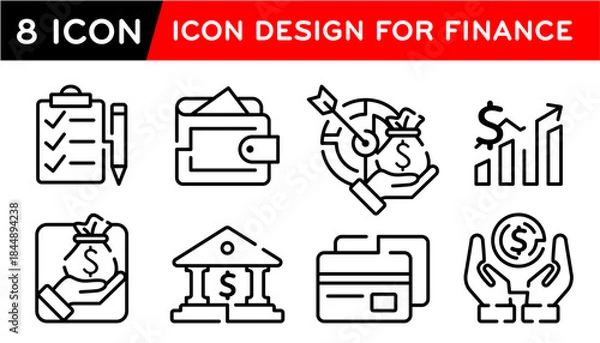 Obraz Finance Icon set, Growth, Goal Idea, line icon vector illustration