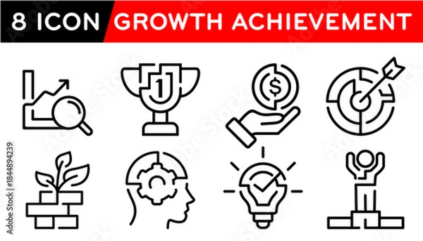 Obraz Achievement Icon set, Growth, Goal Idea, line icon vector illustration