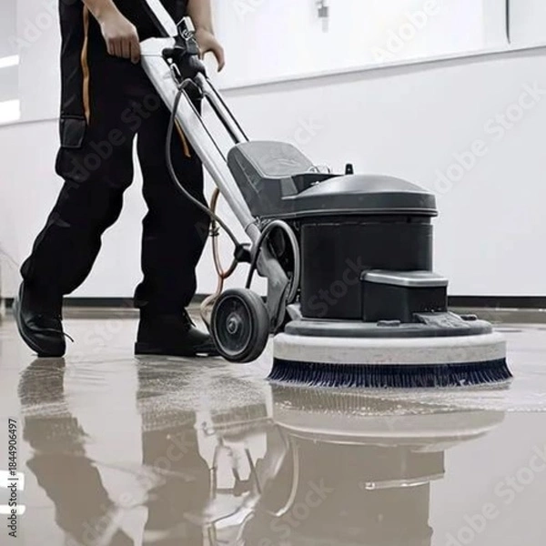 Fototapeta washing the floor with a machine
