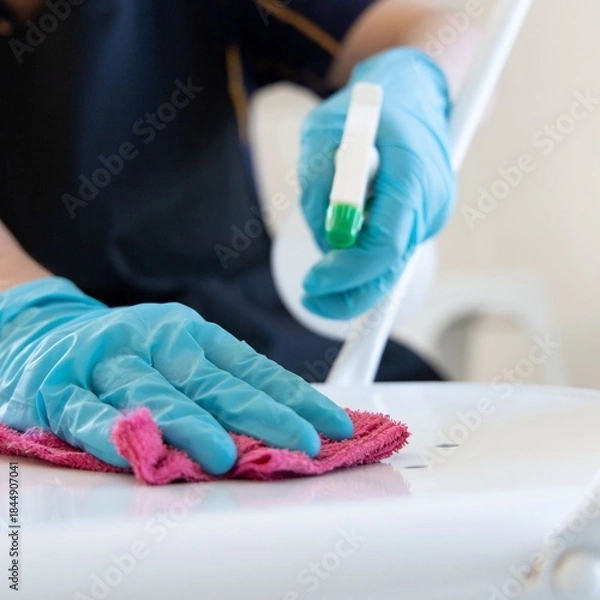 Fototapeta The image shows the cleaning of toilet accessories