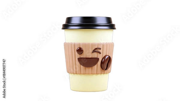 Fototapeta Smiling Coffee Cup with Coffee Bean and Wink on White Background