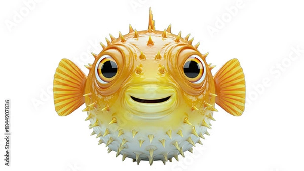 Fototapeta Smiling Pufferfish on White Background