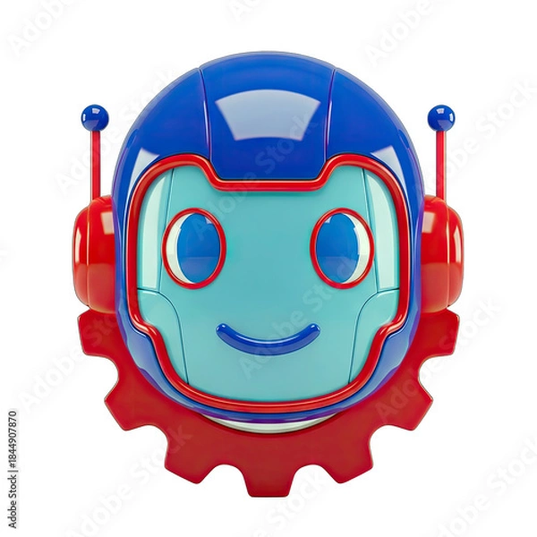 Fototapeta Smiling Robot Head with Gear - Technology Concept