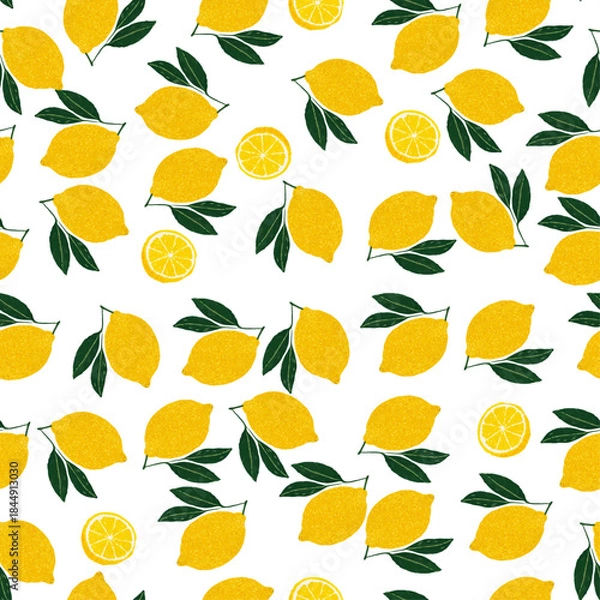 Obraz 手描きのシンプルなレモンのシームレスパターン