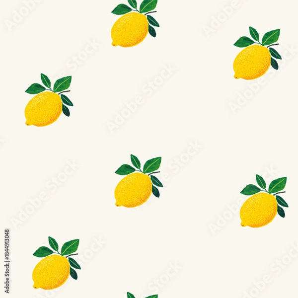 Obraz ミニマムな手描きレモンのシームレス背景パターン