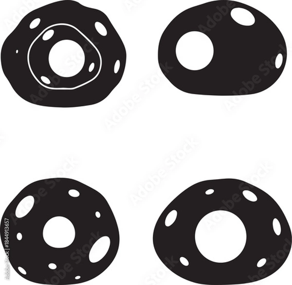 Fototapeta Modern abstract vector silhouettes of organic cell shapes with internal negative space circles, perfect for contemporary design elements and transparent backgrounds