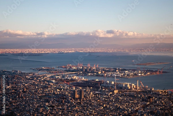 Obraz 摩耶山から見下ろす神戸市街と大阪方面の夕景