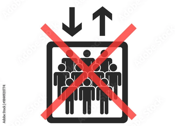 Obraz シンプルなエレベーターのピクトグラム　定員オーバー・重量オーバー　黒