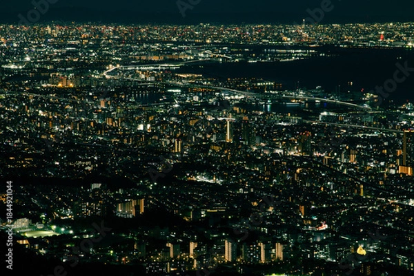 Obraz 摩耶山から見下ろす神戸市街と大阪方面の夜景