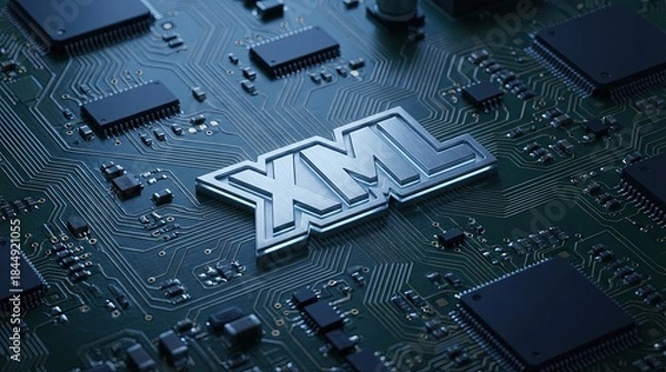 Obraz High-Tech XML Branding on Circuit Board Background