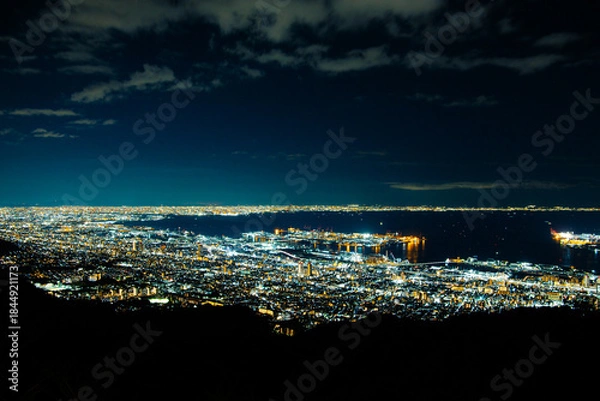 Obraz 摩耶山から見下ろす神戸市街と大阪方面の夜景