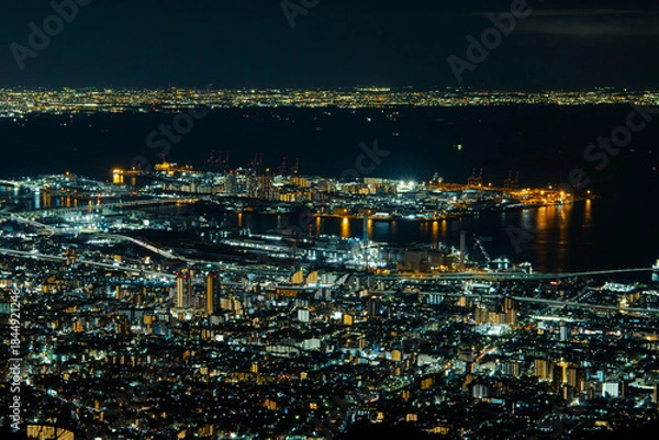 Obraz 摩耶山から見下ろす神戸市街と大阪方面の夜景