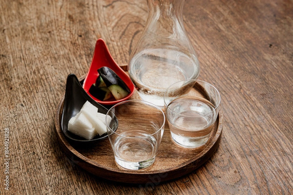 Obraz 日本酒（生酒）と漬物のシンプルな冷酒セット