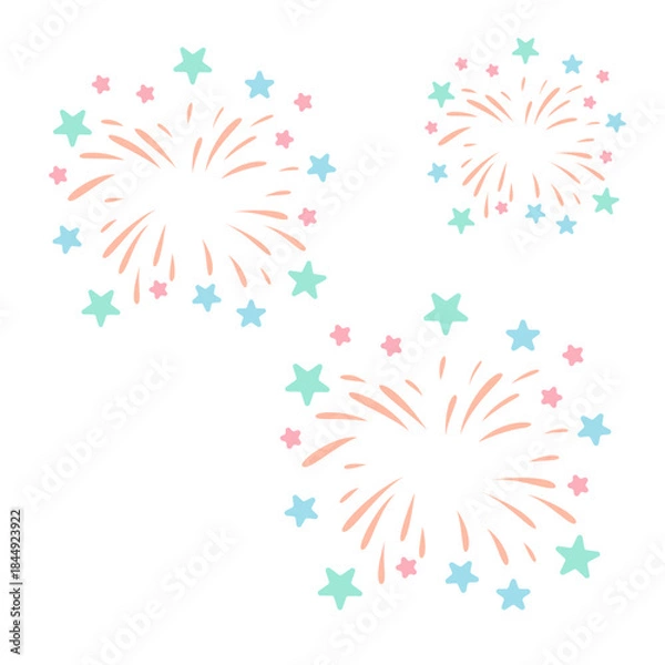 Obraz Cute Pastel Fireworks with Stars Vector for Celebration Design