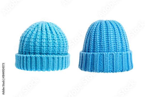 Obraz Blue wool knitted hat isolated on white background.