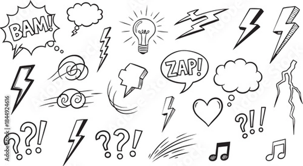 Obraz Grunge Hand-Drawn Speech Bubble & Icon Set: Doodle Chat Bubble Design Elements