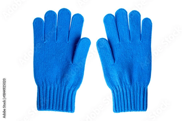 Obraz blue knitting Winter gloves isolated on white background.
