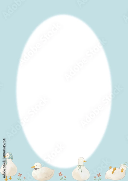 Fototapeta 水彩風のアヒルたちのかわいいフレームイラスト