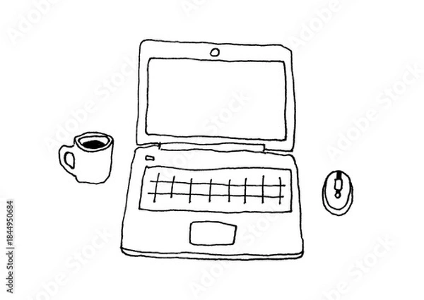 Obraz ノートパソコンの手描きイラスト