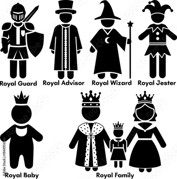 Obraz Monarchy Staff and Royal Family Members Vector Icon Set
