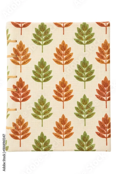 Obraz Fabric-covered notebook featuring autumn leaf pattern design isolated with transparent background