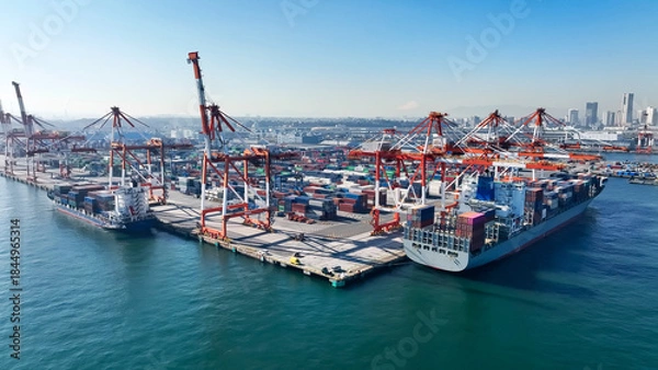 Obraz 港湾コンテナヤードのドローン空撮