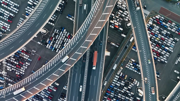 Obraz 高速道路ジャンクションのドローン空撮