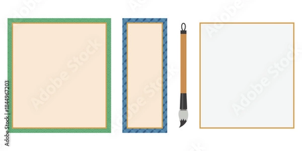 Obraz 筆と短冊・色紙のシンプルなフレームセット 和風のベクターイラスト素材