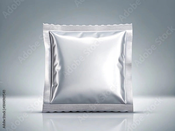 Fototapeta Silver foil pouch packaging on white background