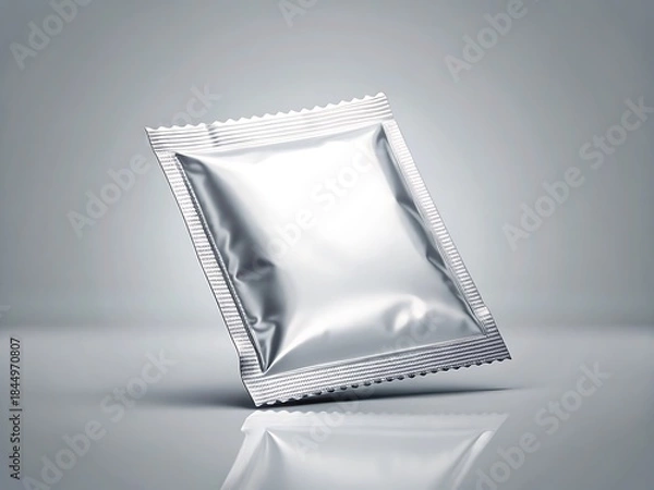 Fototapeta Silver foil condom packet on gray background