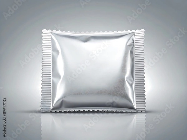 Fototapeta Silver foil pouch packaging on gray background