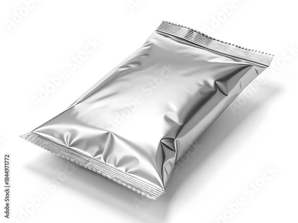 Fototapeta Silver foil pouch packaging on white background