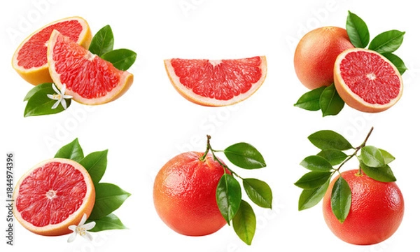 Obraz grapefruit set, fresh fruit isolated on white background.