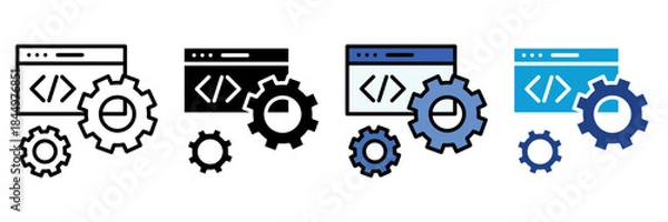 Fototapeta Technology  Digital Icon Set Multiple Style Collection. Laptop, Smartphone, Tablet, Desktop PC, Server, Cloud Computing, Artificial Intelligence, Robot, Microchip, Circuit Board, Coding, Keyboard, Mo