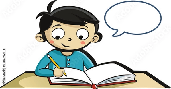 Obraz boy writing on the book with speech bubble