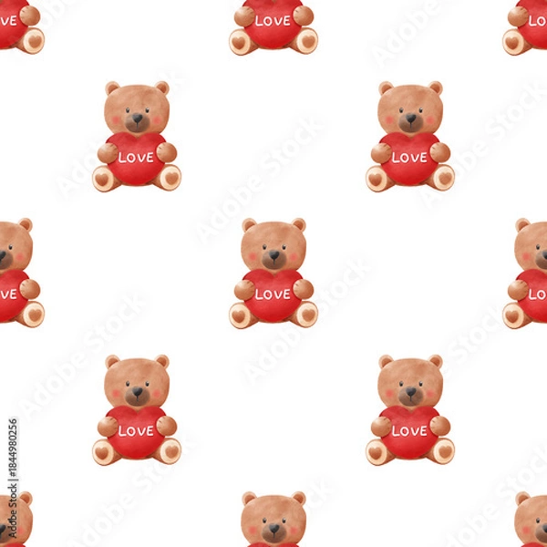 Fototapeta Seamless Pattern of Watercolor Bear