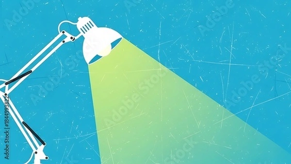 Fototapeta Illustration of a desk lamp shining a bright light against a textured blue background