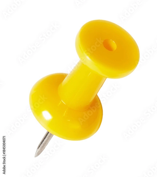 Fototapeta yellow push pin on white background.