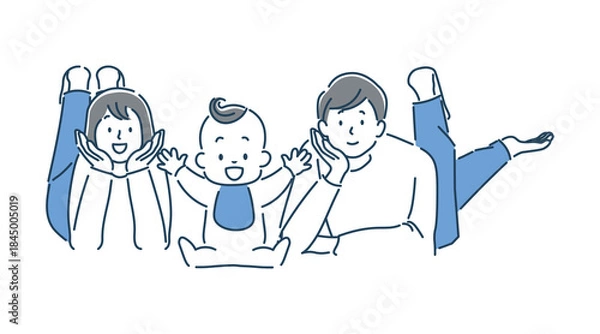 Obraz 笑顔でいる家族のシンプルなイラスト素材