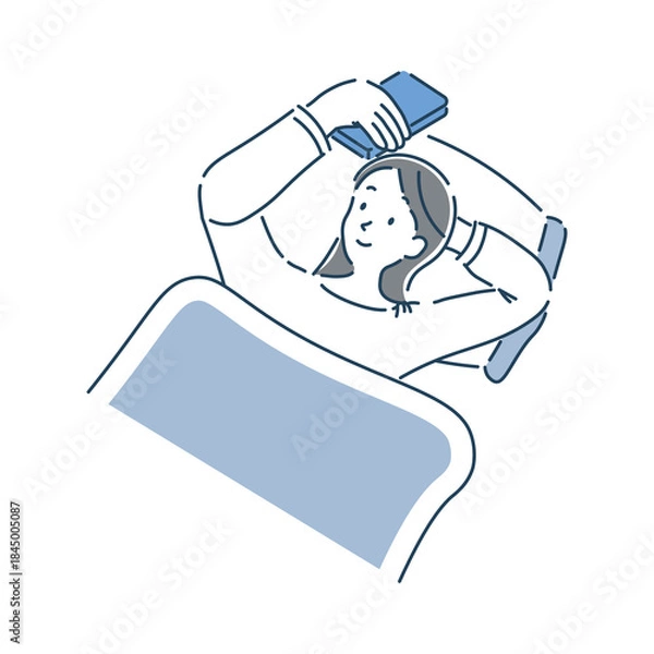 Obraz 寝る前にスマホを使っている女性のシンプルなイラスト素材