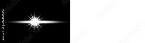 Obraz Png glowing horizontal White light beam with radiant lens flare and shine. WhiteLens Flare Light Effect on Black and White Background png