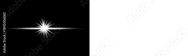 Obraz Png glowing horizontal White light beam with radiant lens flare and shine. WhiteLens Flare Light Effect on Black and White Background png