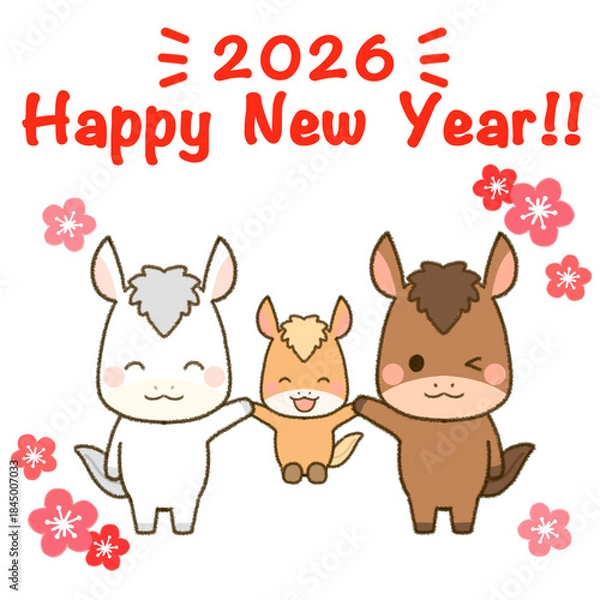 Obraz 午年を喜ぶ三頭の仲良し馬