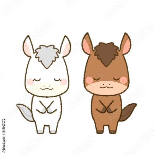 Obraz 挨拶をする午年の仲良し馬