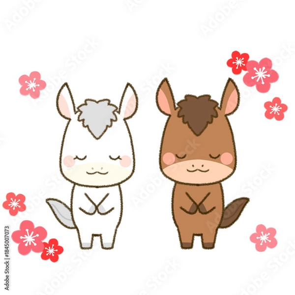 Obraz 挨拶をする午年の仲良し馬