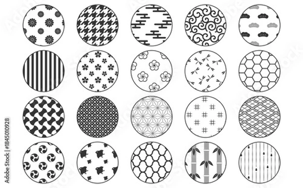 Fototapeta 和柄パターンサークルセット2